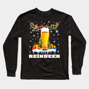 Man Cave Reinbeer Christmas Gift For Beer Lovers Costume Long Sleeve T-Shirt